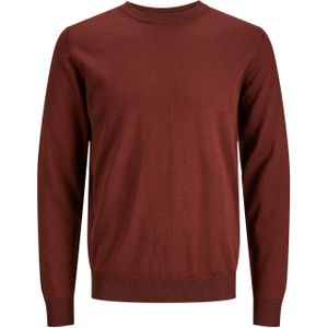 JACK & JONES Mark merino knit crew neck slim fit, heren pullover wol met O-hals, mahoniebruin melange