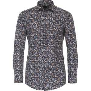 VENTI body fit overhemd, popeline, blauw dessin