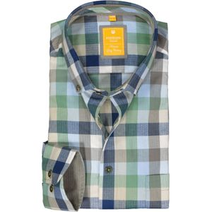 3 voor 99 | Redmond modern fit overhemd, herringbone, blauw met groen en wit geruit 43/44