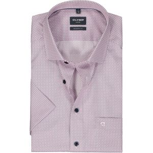 OLYMP modern fit overhemd, korte mouw, popeline, wit met blauw en roze dessin 40