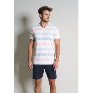 TOM TAILOR heren shortama V-hals, wit gestreept -  Maat: XL