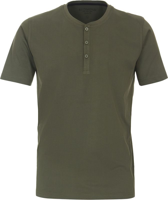 Redmond regular fit T-shirt, korte mouw O-hals met knoopsluiting, groen