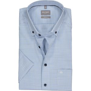 OLYMP comfort fit overhemd, korte mouw, popeline, lichtblauw met wit geruit 40