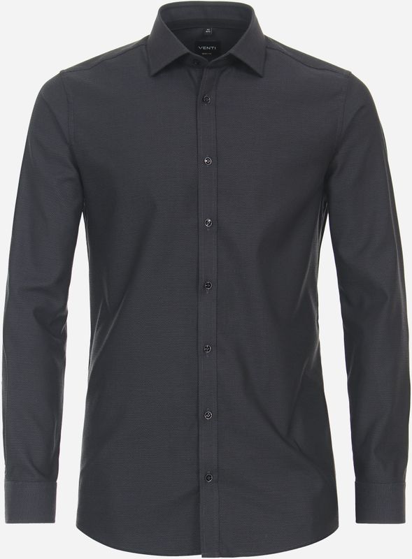 VENTI - Body Fit Overhemd - Antraciet - Strijkvriendelijk - Mouwlengte 72 cm - Boordmaat 39