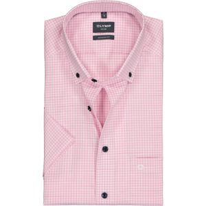 OLYMP modern fit overhemd, korte mouw, popeline, roze met wit geruit 48