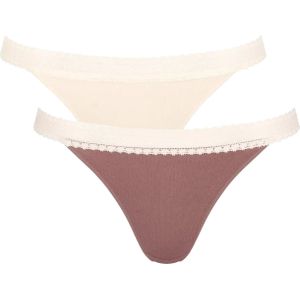 Sloggi Women GO Ribbed R Tanga (2-pack), dames slip, lichtbruin en ecru