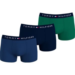 Tommy Hilfiger trunk (3-pack), heren boxers normale lengte, blauw, kobalt, groen -  Maat: S