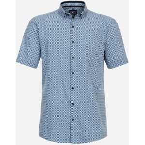 3 voor 99 | Redmond modern fit overhemd, korte mouw, popeline, blauw dessin 43/44