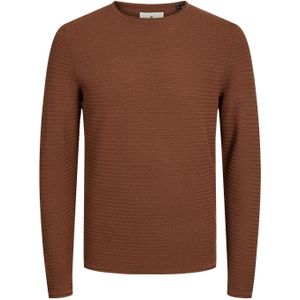 JACK & JONES Miguel knit crew neck slim fit, heren pullover katoen met O-hals, middenbruin