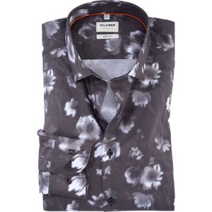OLYMP Level 5 body fit overhemd, popeline, zwart dessin