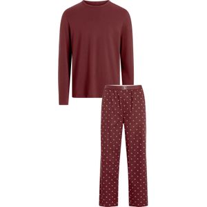 Calvin Klein heren pyjama O-hals, donkerrood shirt, dessin broek -  Maat: M