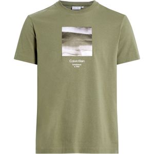Calvin Klein Diffused Graphic T-shirt, heren T-shirt korte mouw O-hals, groen dessin - Maat: S