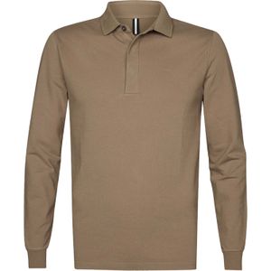 Profuomo heren trui katoenmengsel, slim fit gebreide polo lange mouw, taupe -  Maat: L