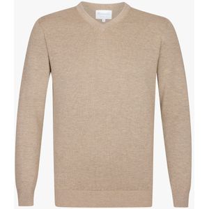 Michaelis heren trui katoenmengsel, slim fit trui met V-hals, beige