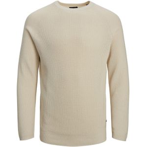 JACK & JONES Matt knit crew neck slim fit, heren pullover katoen met O-hals, beige -  Maat: XL