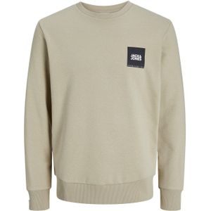 JACK & JONES Lock sweat crew neck regular fit, heren sweatshirt katoenmengsel met O-hals, beige met kleine logoprint -  Maat: XS