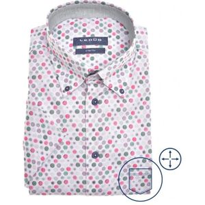 Ledub modern fit overhemd, korte mouw, lichtgroen met wit dessin