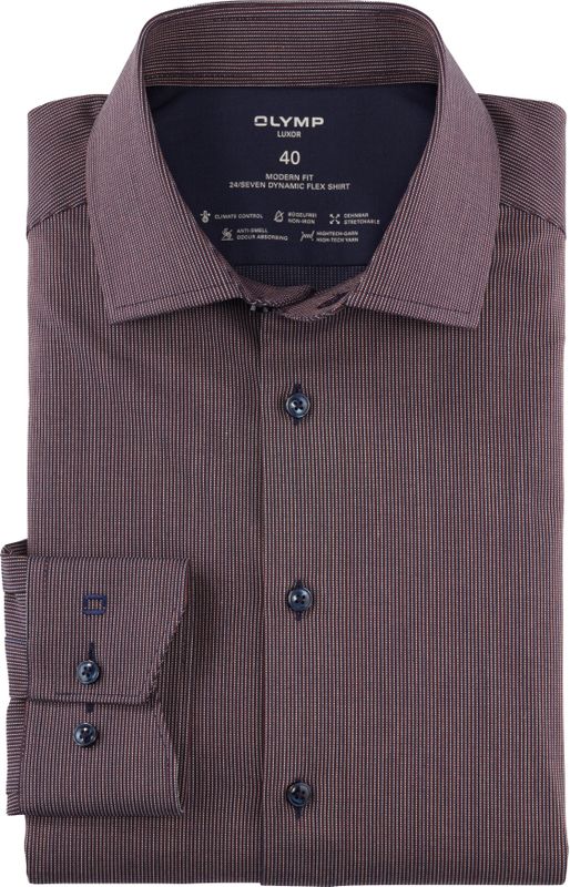 OLYMP - Luxor 24/7 - Overhemd - Roodbruin - Modern Fit
