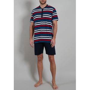 Gotzburg heren shortama O-hals met knoopjes, middenblauw gestreept