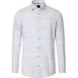 VENTI - Body Fit Overhemd - Wit met Blauw en Beige Gestreept - Popeline