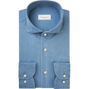 Profuomo slim fit heren overhemd, twill, jeansblauw
