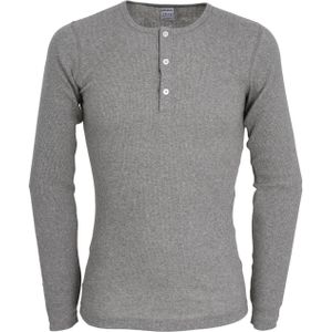 Ceceba heren T-shirt lange mouw met O-hals en knoopjes (1-pack), grijs melange