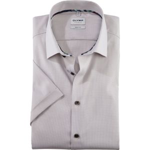 OLYMP Level 5 body fit overhemd, korte mouw, structuur, taupe dessin