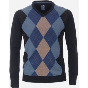 Redmond heren trui katoen, V-hals, blauw geruit (middeldik) -  Maat: 4XL