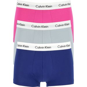 Calvin Klein low rise trunks (3-pack), lage heren boxers kort, lichtgrijs, roze, blauw -  Maat: S