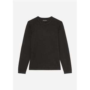 Marc O'Polo regular fit pullover, heren trui katoen met zijde met O-hals, zwart (middeldik) -  Maat: M