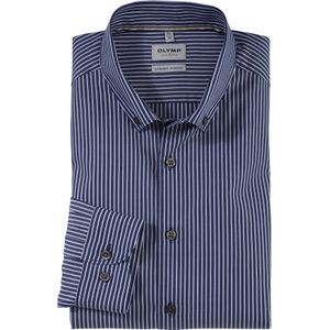 OLYMP Level 5 body fit overhemd, popeline, marineblauw gestreept