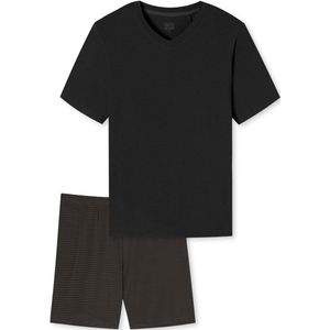 SCHIESSER Long Life Soft shortamaset, heren shortama modal V-hals gestreept antraciet