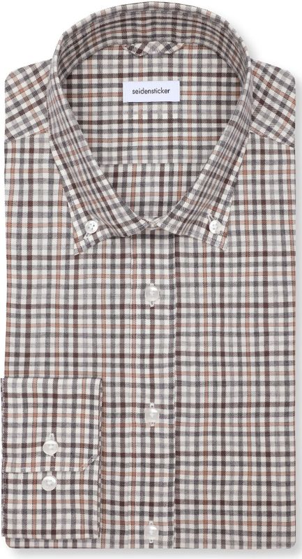 Seidensticker slim fit overhemd, popeline, bruin geruit