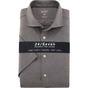 OLYMP 24/7 Level 5 body fit overhemd, korte mouw, tricot, modderkleurig