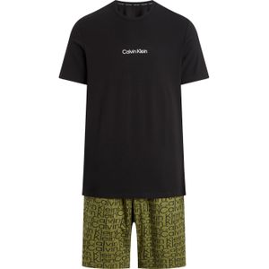 Calvin Klein shortama, heren short sleeve short set, zwart met logoprint -  Maat: M