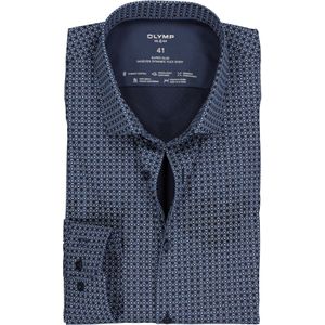 OLYMP No. 6 super slim fit overhemd 24/7, blauw met wit dessin tricot 42