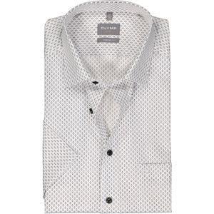 OLYMP comfort fit overhemd, korte mouw, popeline, wit met beige en blauw dessin 45
