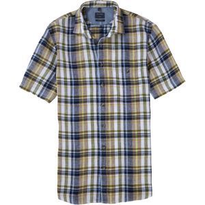 OLYMP Casual modern fit overhemd, korte mouw, structuur, olijfgroen geruit 39/40