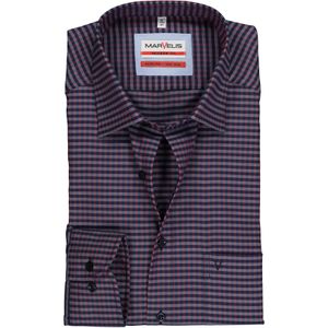 MARVELIS modern fit overhemd, bordeaux rood met blauw en wit geruit (contrast) 45