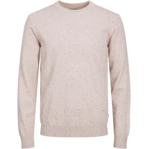 JACK & JONES Albert knit crew neck slim fit, heren pullover katoen met O-hals, beige -  Maat: XS