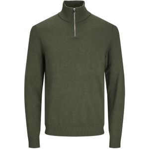 JACK & JONES Emil knit half zip slim fit, heren schipperstrui viscosemengsel met opstaande boord, groen