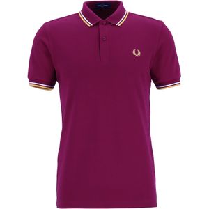 Fred Perry M3600 polo twin tipped shirt, heren polo, Tawny Port / Ecru / Gold -  Maat: S
