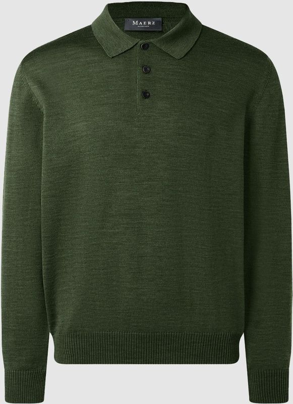 MAERZ Classic Fit heren trui met polokraag wol, groen