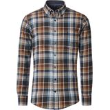 CASA MODA - Sport Casual Fit - Overhemd - Bruin - Blauw en Beige Geruit - Strijkvriendelijk