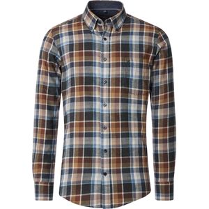 CASA MODA - Sport Casual Fit - Overhemd - Bruin - Blauw en Beige Geruit - Strijkvriendelijk