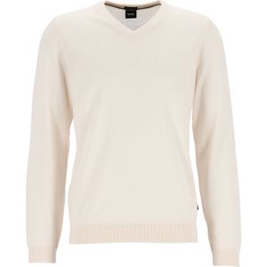 BOSS Melba slim fit trui wol, heren pullover met V-hals, wit