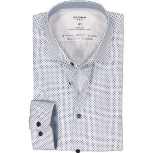 OLYMP 24/7 No. 6 Six super slim fit overhemd, tricot, wit met blauw dessin 39