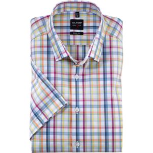 OLYMP Level 5 body fit overhemd, korte mouw, popeline, fuchsia geruit