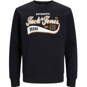 JACK & JONES Logo sweat crew neck regular fit, heren sweatshirt katoenmengsel met O-hals, zwart