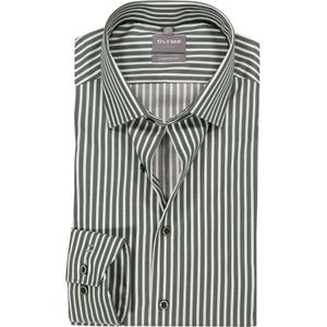 OLYMP Luxor comfort fit overhemd, popeline, grijsgroen met wit gestreept